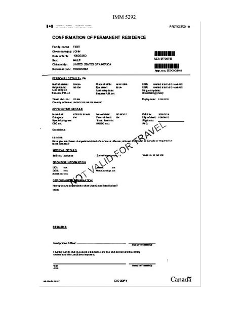 confirmation of permanent residence imm 5292.